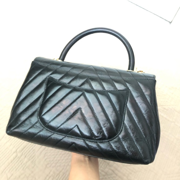 Chanel Coco Top Handle Chevron Iridescent Calfskin Leather flap small bag. $6700 - Picture 4 of 17